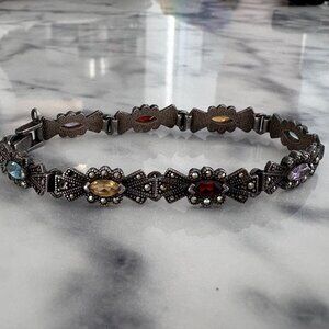 Vintage Sterling Marcasite Jewelry Set (Bracelet & Heart Brooch)